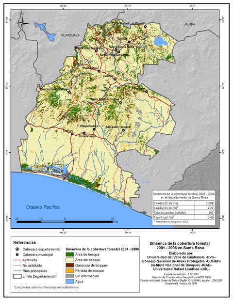 Forest cover in the Department of Santa Rosa 2001-2006