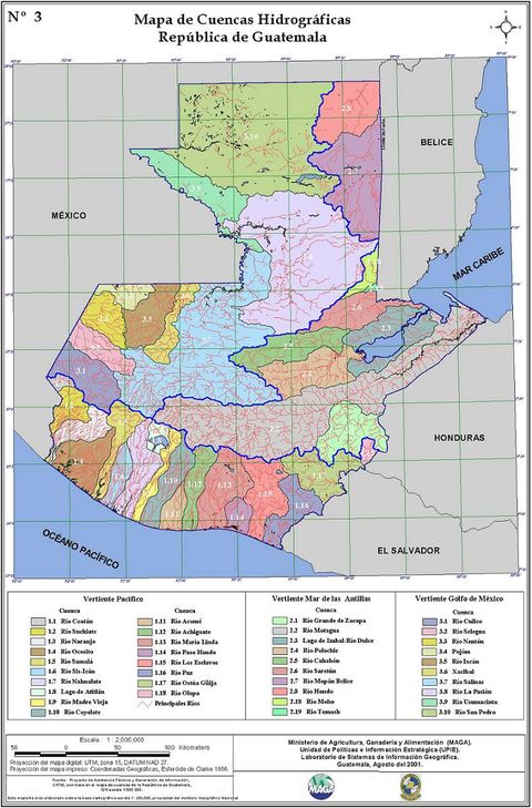 Cuencas hidrográficas de Guatemala 2001