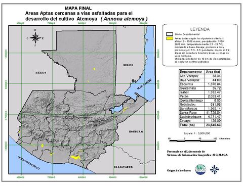 Áreas aptas para el cultivo de Atemoya en Guatemala