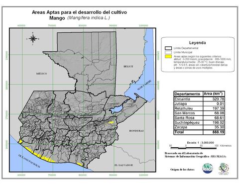 Áreas aptas para el cultivo del Mango en Guatemala