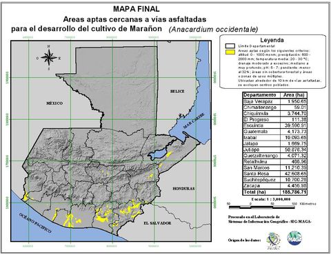 Áreas aptas para el cultivo del Marañón en Guatemala