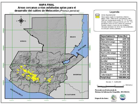 Áreas aptas para el cultivo del Melocotón en Guatemala