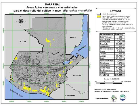 Areas suitable for growing Nance in Guatemala