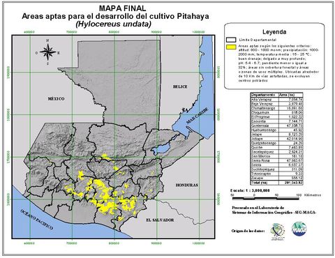 Areas suitable for growing Pitaya in Guatemala