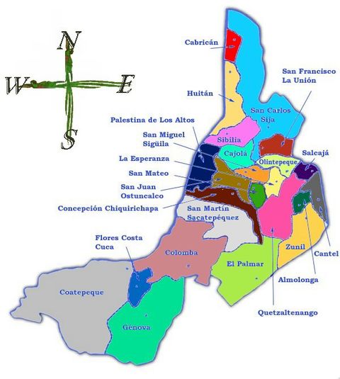 Political map of Quetzaltenango