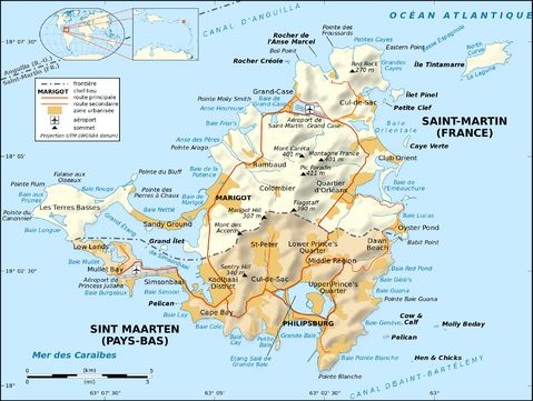 Mapa de la isla de San Martín