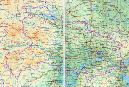 Mapa físico de Hubei