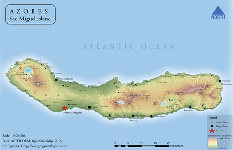 islas azores mapa fisico Mapa de la isla de Sao Miguel en las Azores | Gifex