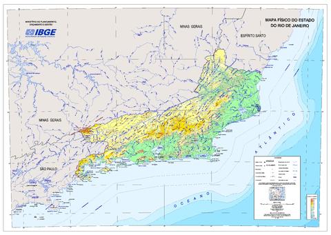 Physical map of the State of Rio de Janeiro, Brazil