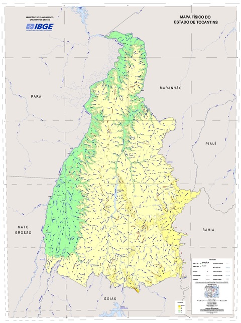 Physical map of the State of Tocantins, Brazil