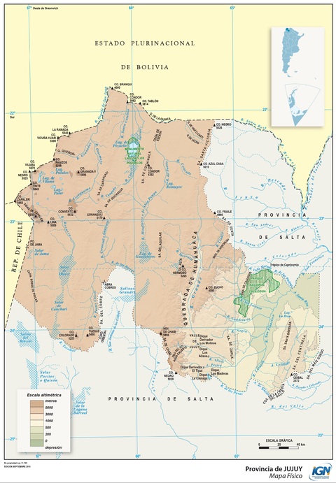 Mapa físico de la Provincia de Jujuy, Argentina Mapa físico de la Provincia de Jujuy, Argentina