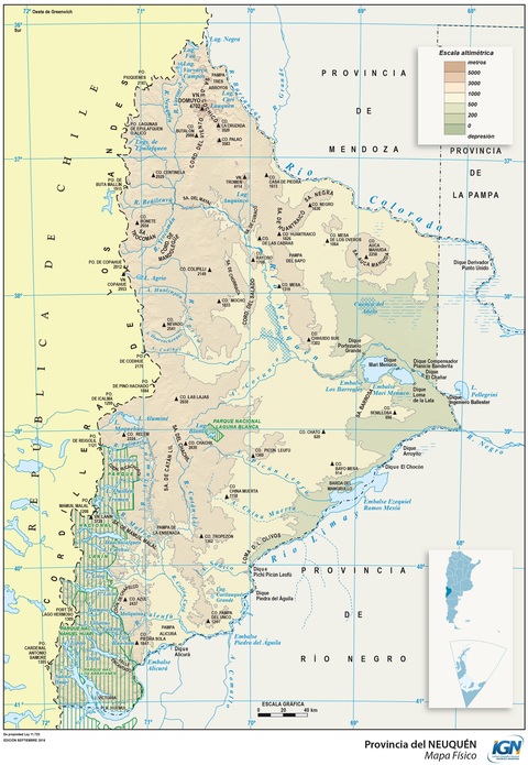 Mapa físico de la Provincia del Neuquén, Argentina Mapa físico de la Provincia del Neuquén, Argentina