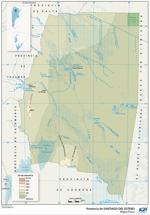 Physical map of the Province of Santiago del Estero, Argentina 