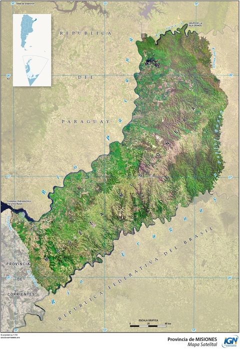 Mapa satelital de la Provincia de Misiones, Argentina