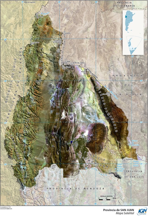 Mapa satelital de la Provincia de San Juan, Argentina