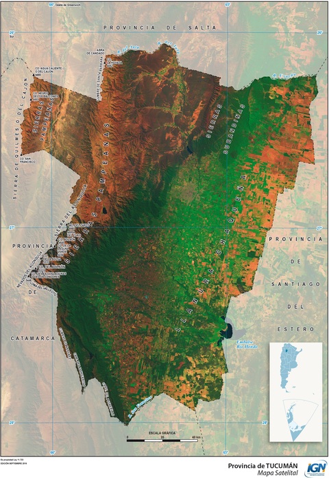 Mapa satelital de la Provincia de Tucumán, Argentina