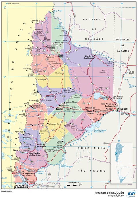 Mapa de la provincia de Neuquén y sus departamentos Mapa de la provincia de Neuquén y sus departamentos