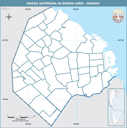 Mapa Blanco y Negro de Buenos Aires por barrios