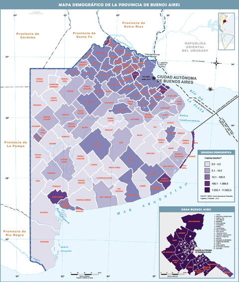 Mapa demográfico de la Provincia de Buenos Aires