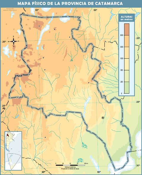 Blank physical map of the Province of Catamarca