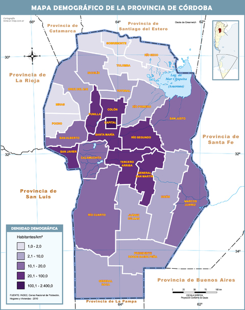Mapa demográfico de la Provincia de Córdoba, Argentina Mapa demográfico de la Provincia de Córdoba, Argentina