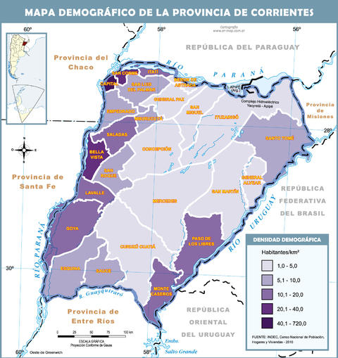 Mapa demográfico de la Provincia de Corrientes