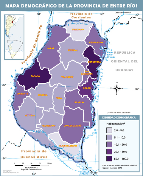 Mapa demográfico de la Provincia de Entre Ríos