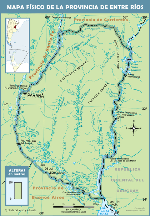 Physical map of the Province of Entre Ríos, Argentina