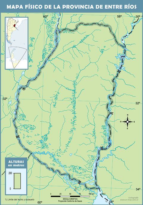 Blank physical map of the Province of Entre Ríos