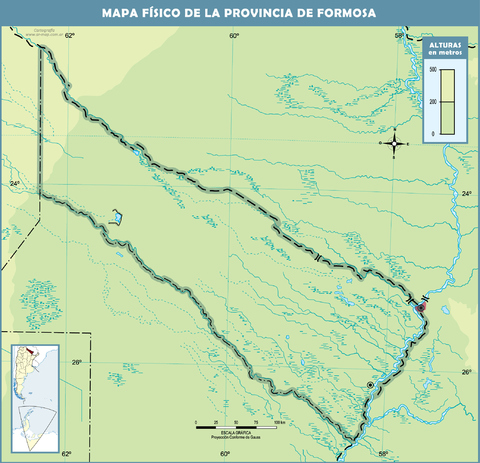 Blank physical map of the Province of Formosa, Argentina
