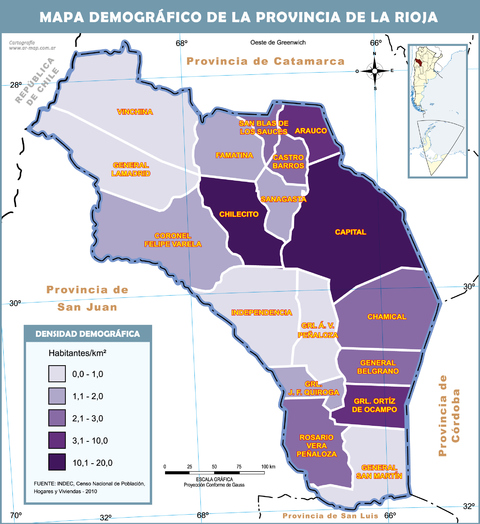 Mapa demográfico de la Provincia de La Rioja, Argentina