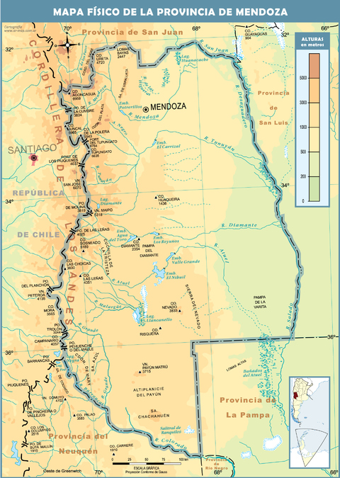 Physical map of the Province of Mendoza | Gifex