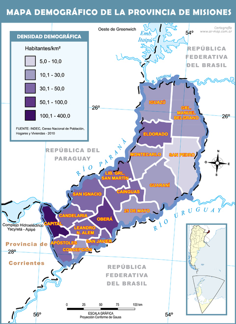 Mapa demográfico de la Provincia de Misiones