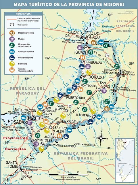 Mapa turístico de la Provincia de Misiones
