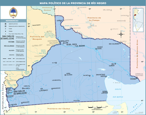 Mapa político de la Provincia de Rio Negro, Argentina