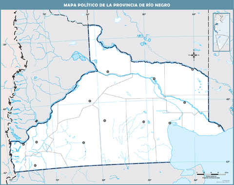 Mapa político mudo de la Provincia de Rio Negro, Argentina