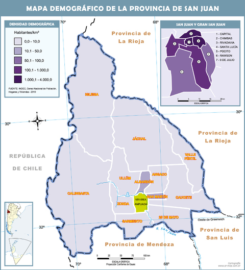 Mapa demográfico de la Provincia de San Juan, Argentina