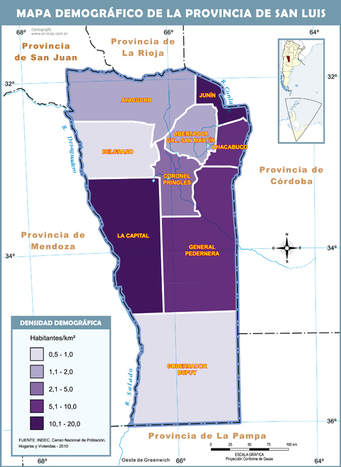 Demographic map of the Province of San Luis, Argentina