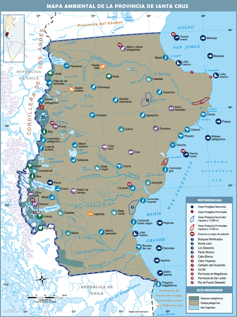 Environmental map of the Province of Santa Cruz, Argentina