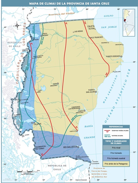 Mapa climático de la Provincia de Santa Cruz, Argentina