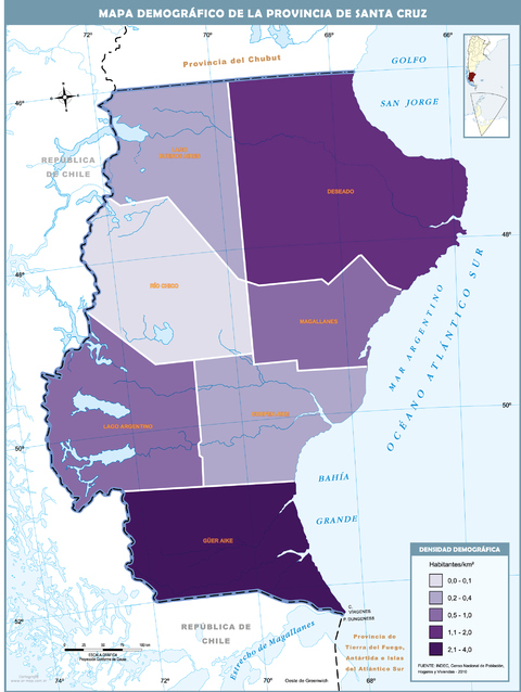 Demographic map of the Province of Santa Cruz, Argentina
