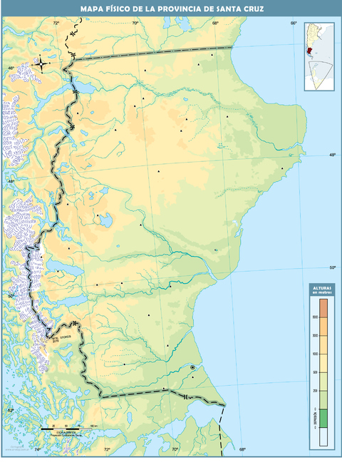 Mapa físico mudo de la Provincia de Santa Cruz, Argentina