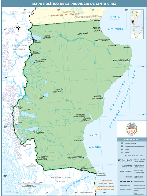 Mapa político de la Provincia de Santa Cruz, Argentina