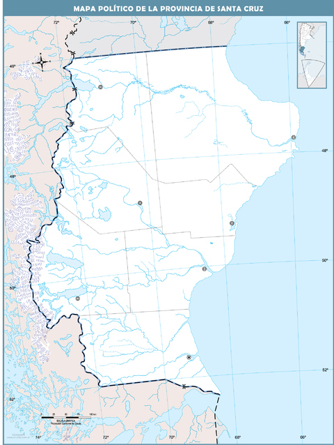 Mapa político mudo de la Provincia de Santa Cruz, Argentina