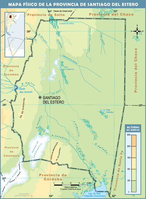 Physical map of the Province of Santiago del Estero