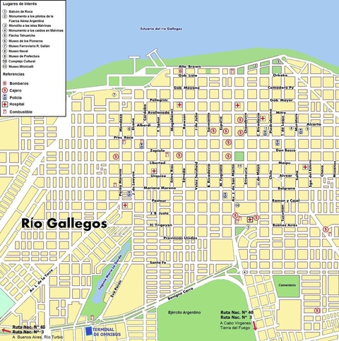 City of Río Gallegos map, Santa Cruz, Argentina