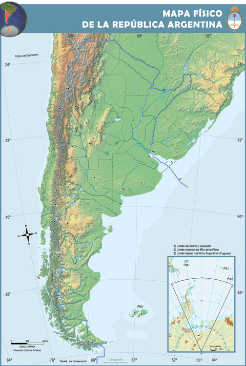 Mapa físico orográfico mudo de Argentina