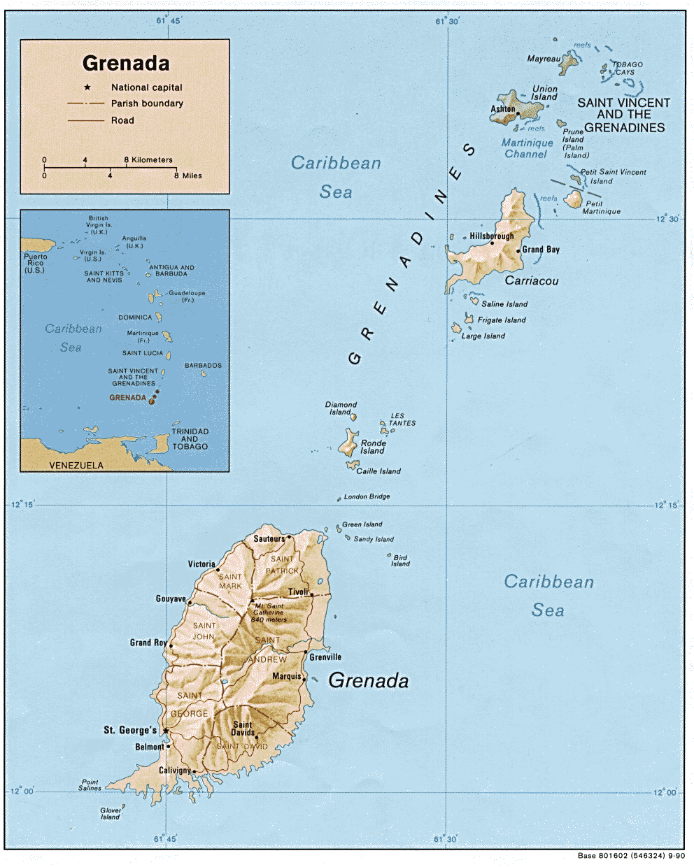 Grenada Shaded Relief Map