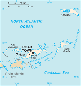 Mapa Pequeña Escala de las Islas Vírgenes Británicas