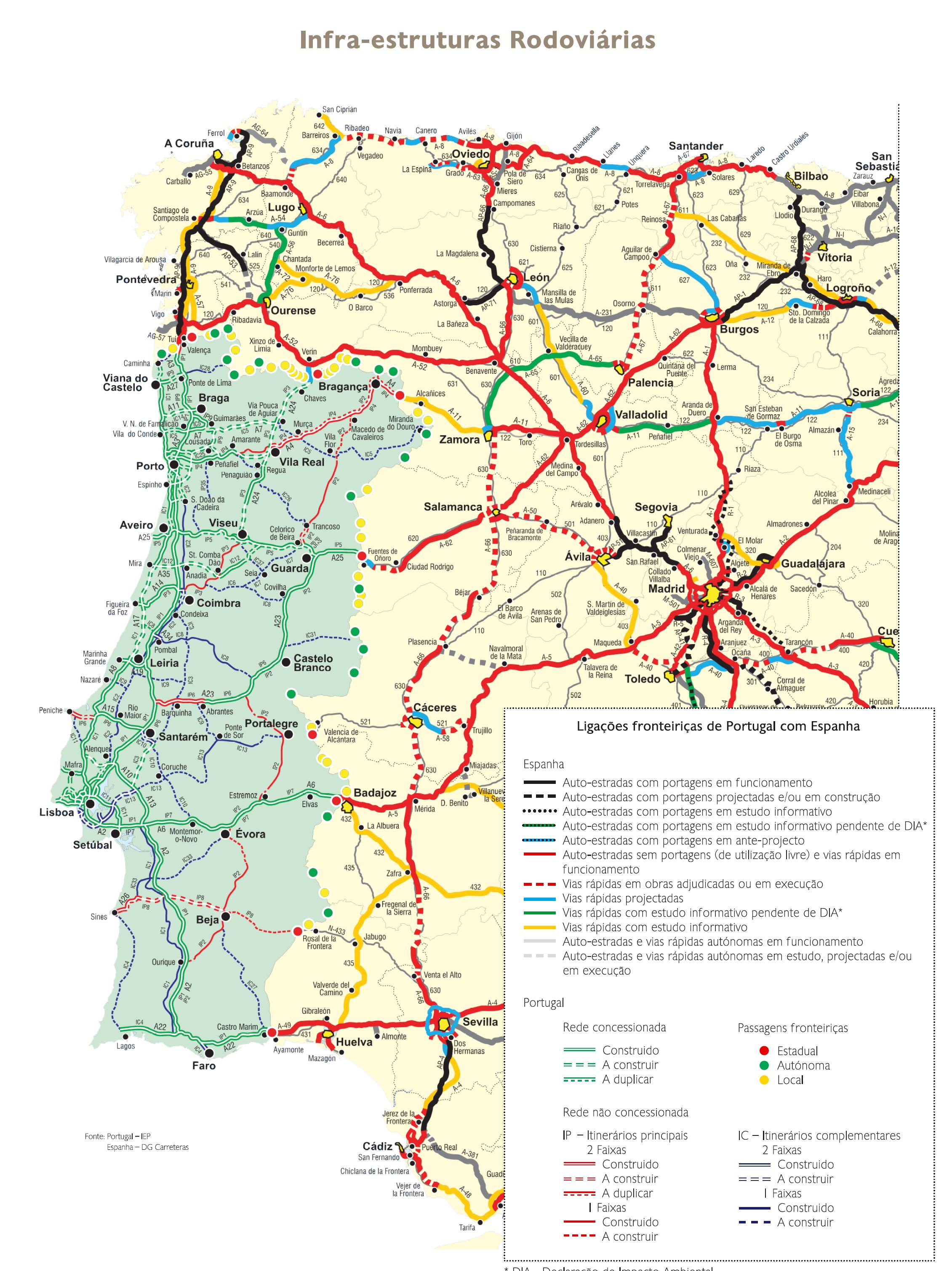 mapa de portugal com estradas nacionais Portugal Road Map